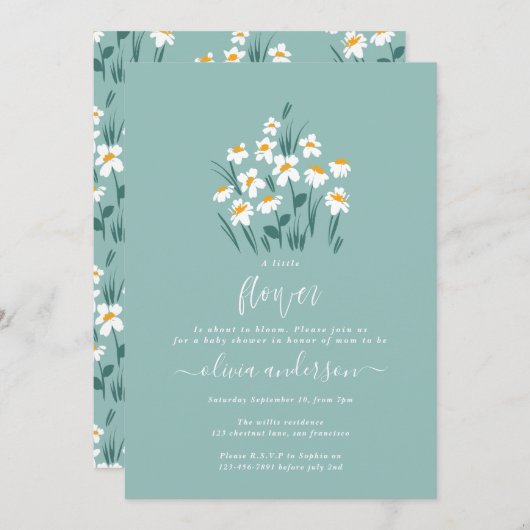 Blauwe maffia florale elegant mooi baby shower in kaart (Voorkant / Achterkant)