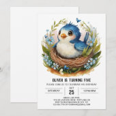 Blauwe Magische Boho Vogel Verjaardag Kaart (Voorkant / Achterkant)