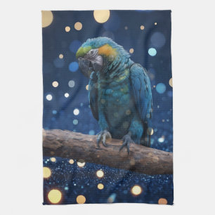 Blauwe Majesteit: de blauwe ara op dromerige blauw Theedoek