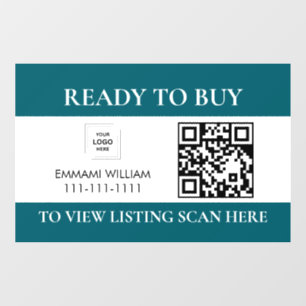 Blauwe makelaar QR-code te koop vensterstickers Raamsticker