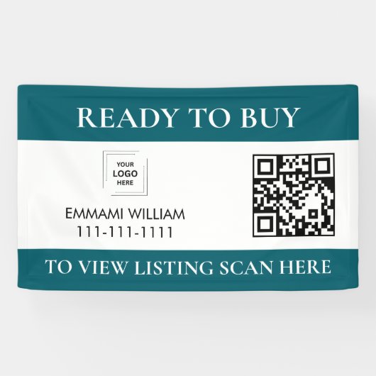 Blauwe Makelaar QR-code Vastgoed Verkoop Banner (Horizontaal)