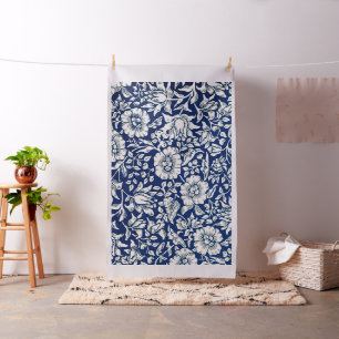 Blauwe Malve, blauw en wit bloempatroon Stof