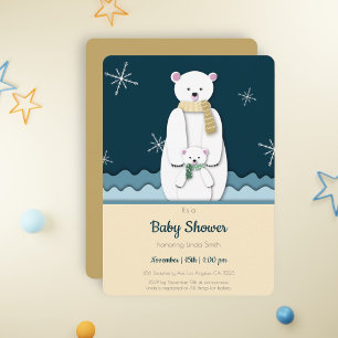 Blauwe mam en Baby polair Beer in het Baby shower Kaart