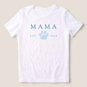 Blauwe Mama Gingham Paw Print Verjaardag Tri-Blend Shirt