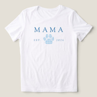 Blauwe Mama Gingham Paw Print Verjaardag Tri-Blend Shirt