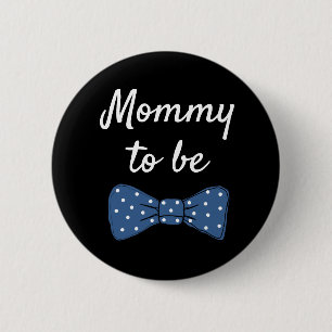 Blauwe mammie om Baby shower Button te worden van