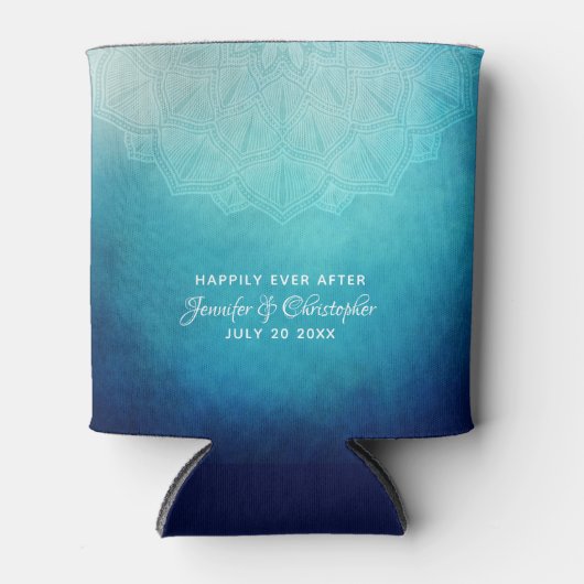 blauwe Mandala Abstracte bruiloft Blikjeskoeler (Voorkant)