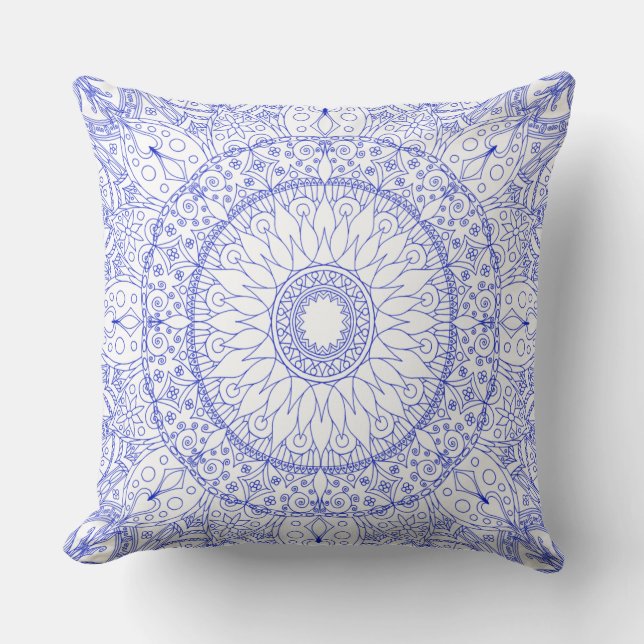 Blauwe mandala kussen (Voorkant)
