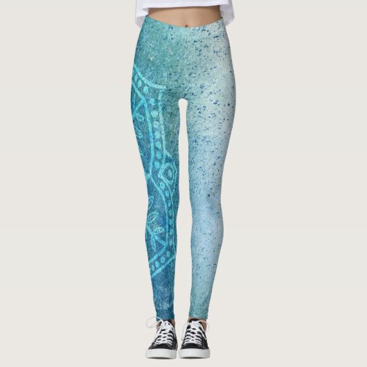 Blauwe mandala leggings (Voorkant)