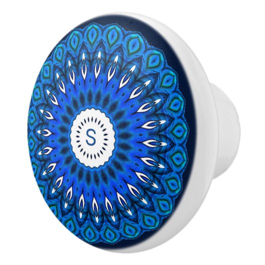 Blauwe Mandala op Navy met Initialen Ladeknop Keramische Knop (Rechts)