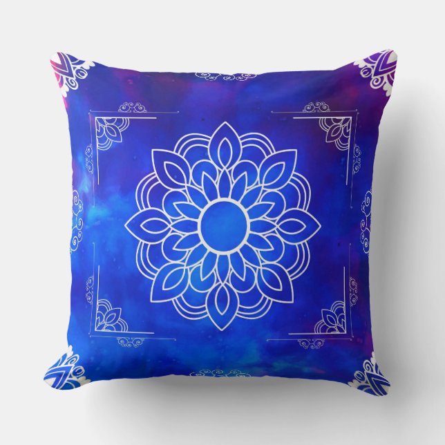Blauwe Mandala Worp Kussen (Voorkant)