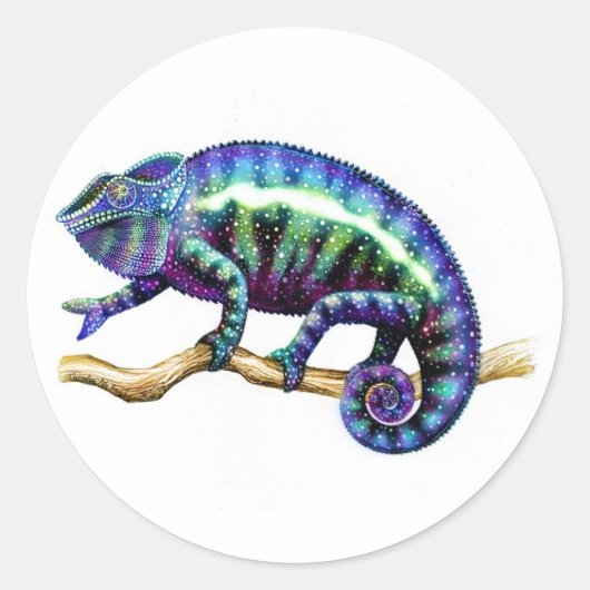 Blauwe Mannelijke Panter Kameleon Stickers (Voorkant)