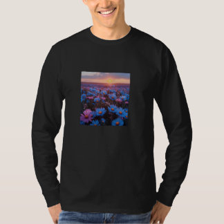 Blauwe Marguerite Bloemenveld Mooie zonsondergang  T-shirt