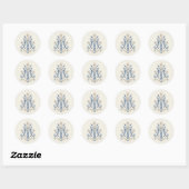 Blauwe Marian Monogram Katholieke Lelies Ronde Sticker (Vel)