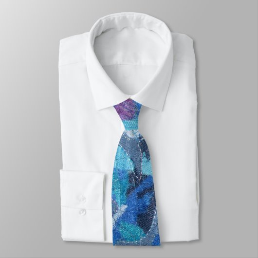 Blauwe marine cyaan blauwgroen paarse patroon stropdas (Gebonden)