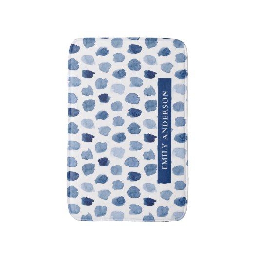 " blauwe marine indigo waterverf cirkels " modern  badmat (Voorkant Verticaal)