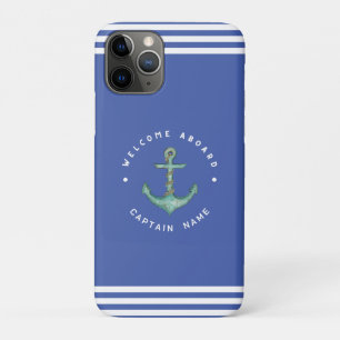 Blauwe Marine Nautical Anker Yacht Club Retro zeil iPhone 11 Pro Hoesje