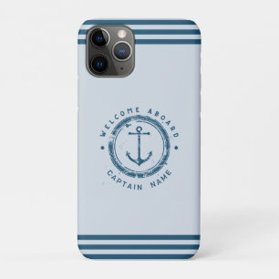 Blauwe Marine Nautische Anker jacht club boot Retr iPhone 11 Pro Hoesje