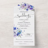 Blauwe Marine Paarse Lavendel Bloemen Bruiloft RSV All In One Uitnodiging (Binnen)