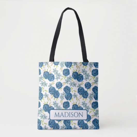 blauwe marine roos bloem draagtas (Voorkant)