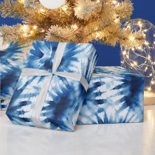 Blauwe Marine Witte Streep Tie Dye Cadeaupapier