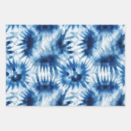 Blauwe Marine Witte Streep Tie Dye Inpakpapier Vel