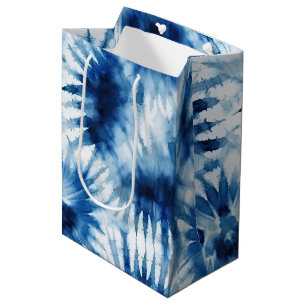 Blauwe Marine Witte Streep Tie Dye Medium Cadeauzakje
