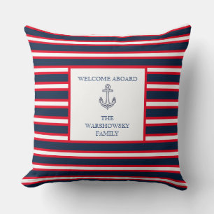 Blauwe marinewitte rode negroïde monogram stripe kussen