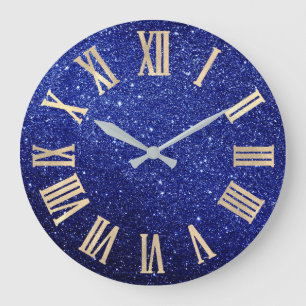 Blauwe marinier Glitter Minimal Metallic Roman Num Grote Klok