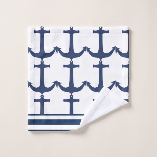 Blauwe marinier Nautical Anchor stripe Bad Handdoek (Wasdoekje)