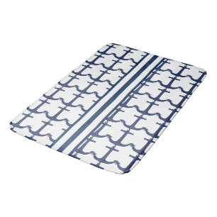Blauwe marinier Nautical Anchor stripe Badmat
