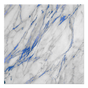 Blauwe marinier Sapphire White Grey Stone Marble Perfect Poster
