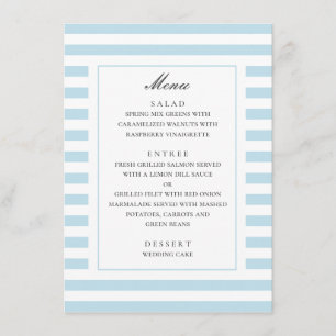Blauwe maritieme strepen. Moderne gestreepte trouw Menu