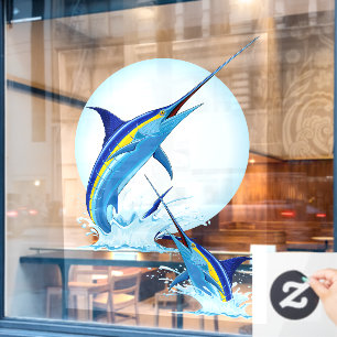 Blauwe Marlijn die uit de Oceaan springt Raamsticker