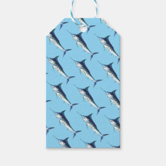 Blauwe marlijn op Carolina blauw Cadeaulabel