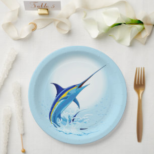 Blauwe Marlijn Springt uit Oceaan Papieren Bordje