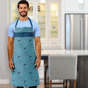 Blauwe Marlin Patroon Zoutwater Vis Chef’s Schort