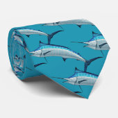 Blauwe Marlin Vis Patroon Visser Noviteit Stropdas (Opgerold)