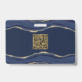 Blauwe Marmer Agate Geode QR Code Foto ID Naam Badge (Achterkant)