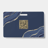 Blauwe Marmer Agate Geode QR-code Foto ID Naam Badge (Achterkant)