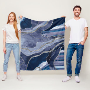 Blauwe marmer Agate Silver Glitter Glam #1 Fleece Deken