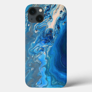 Blauwe marmer Agate Textuur Vloeibare kunst iPhone 13 Hoesje