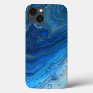Blauwe marmer Agate Textuur Vloeibare kunst iPhone 13 Hoesje