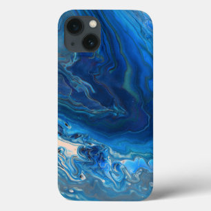 Blauwe marmer Agate Textuur Vloeibare kunst iPhone 13 Hoesje