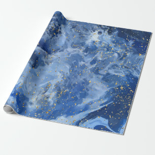 Blauwe marmer en goudtextuur cadeaupapier