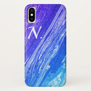 Blauwe marmer gepolijst Stone Imitation & Monogram iPhone X Hoesje