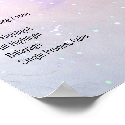 Blauwe marmer Glitter Salon Price Lists Poster (Hoek)