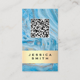 Blauwe marmer Goudborstel QR-etiket Visitekaartje