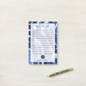 Blauwe marmer met kleurstof Waterverf Monogram om  Post-it® Notes (Op bureau)