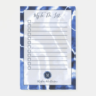 Blauwe marmer met kleurstof Waterverf Monogram om  Post-it® Notes